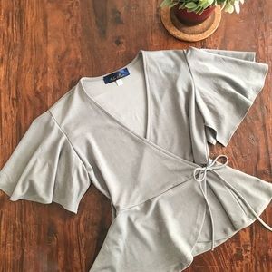 Silver Peplum Wrap Blouse